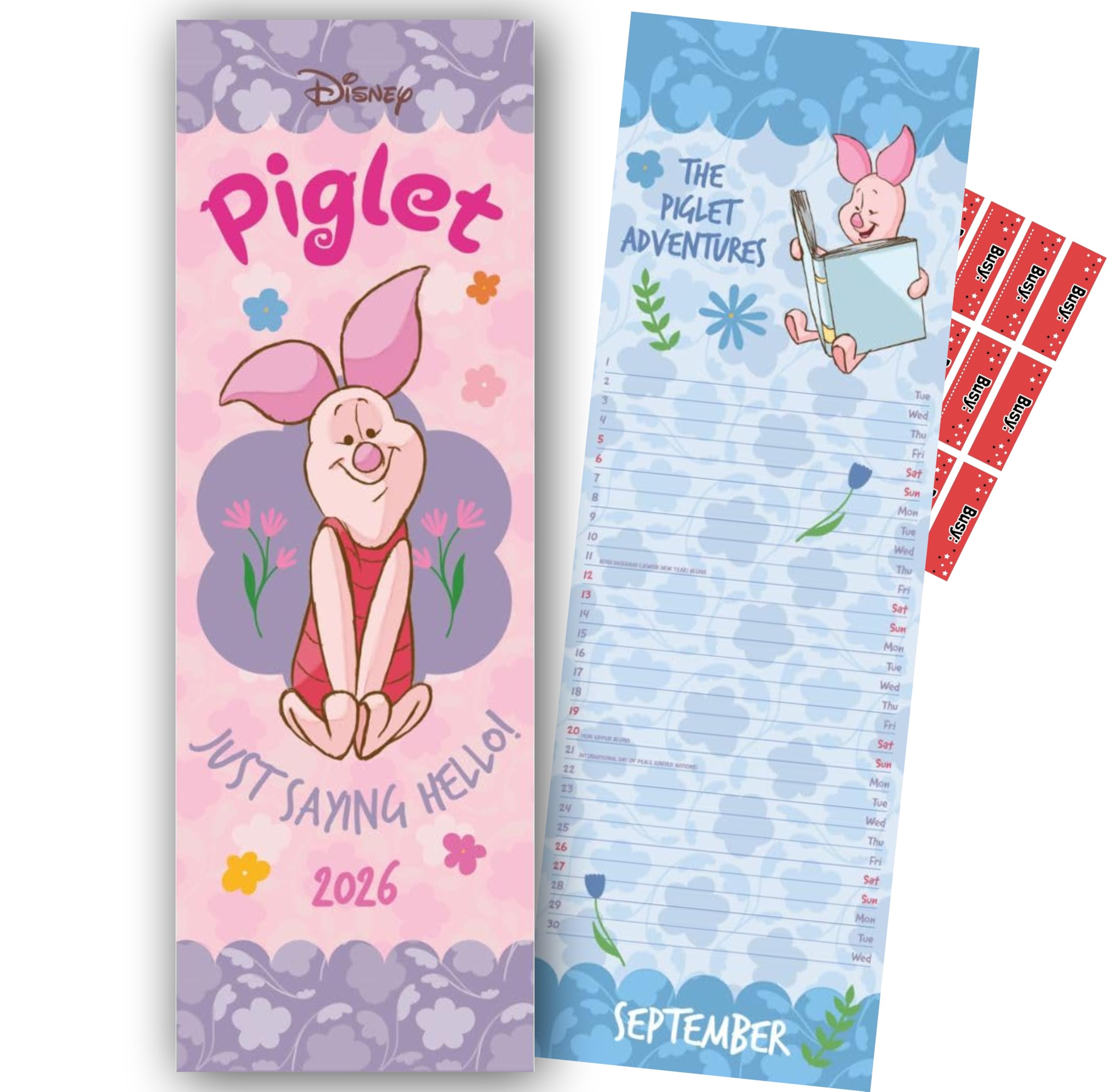Disney Piglet Calendar 2026 Slim Wall Calendar with FREE Organisational Stickers Included