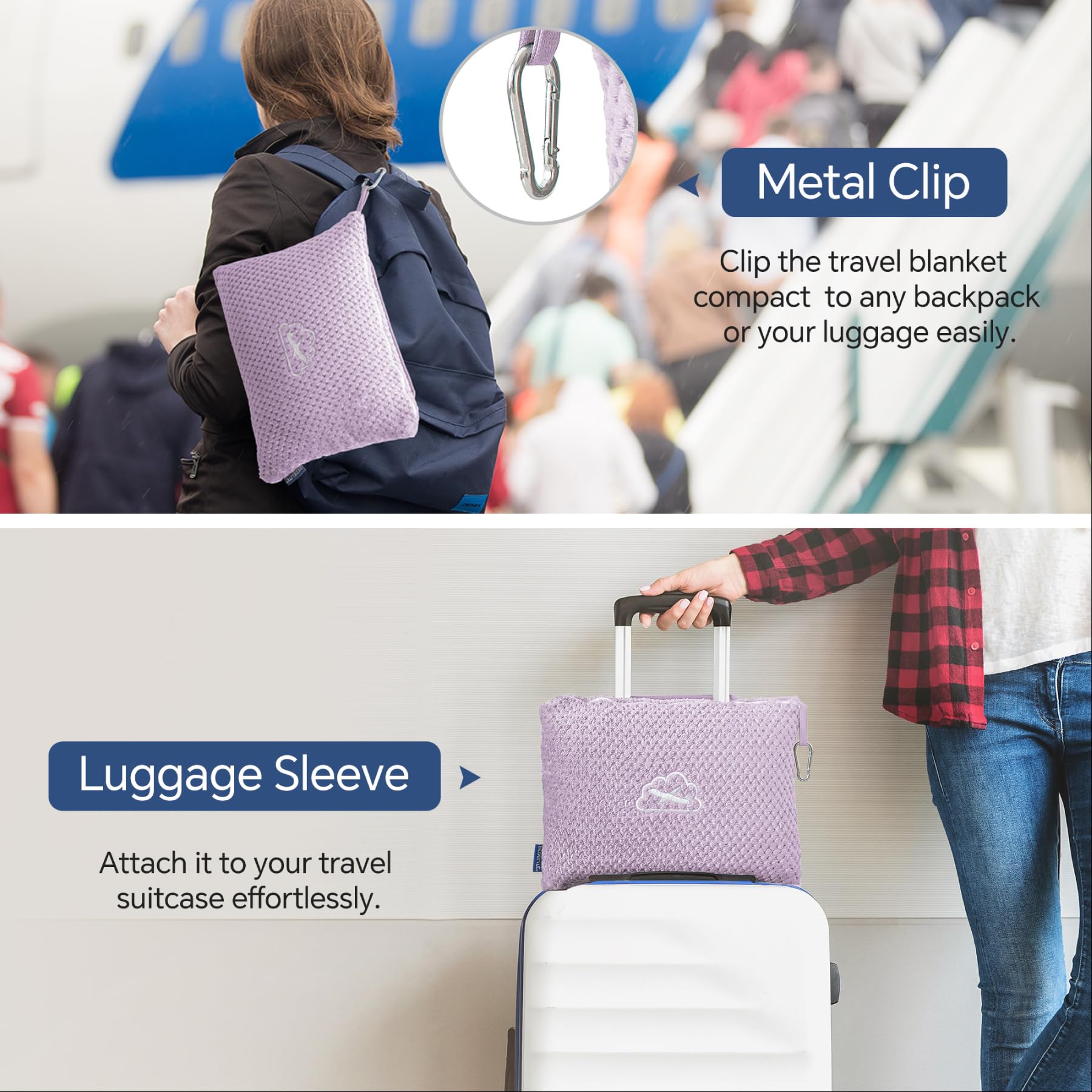 BEDELITE Travel Blanket with Bag, Jacquard Fleece Blanket 65"x40", Lavender view 5