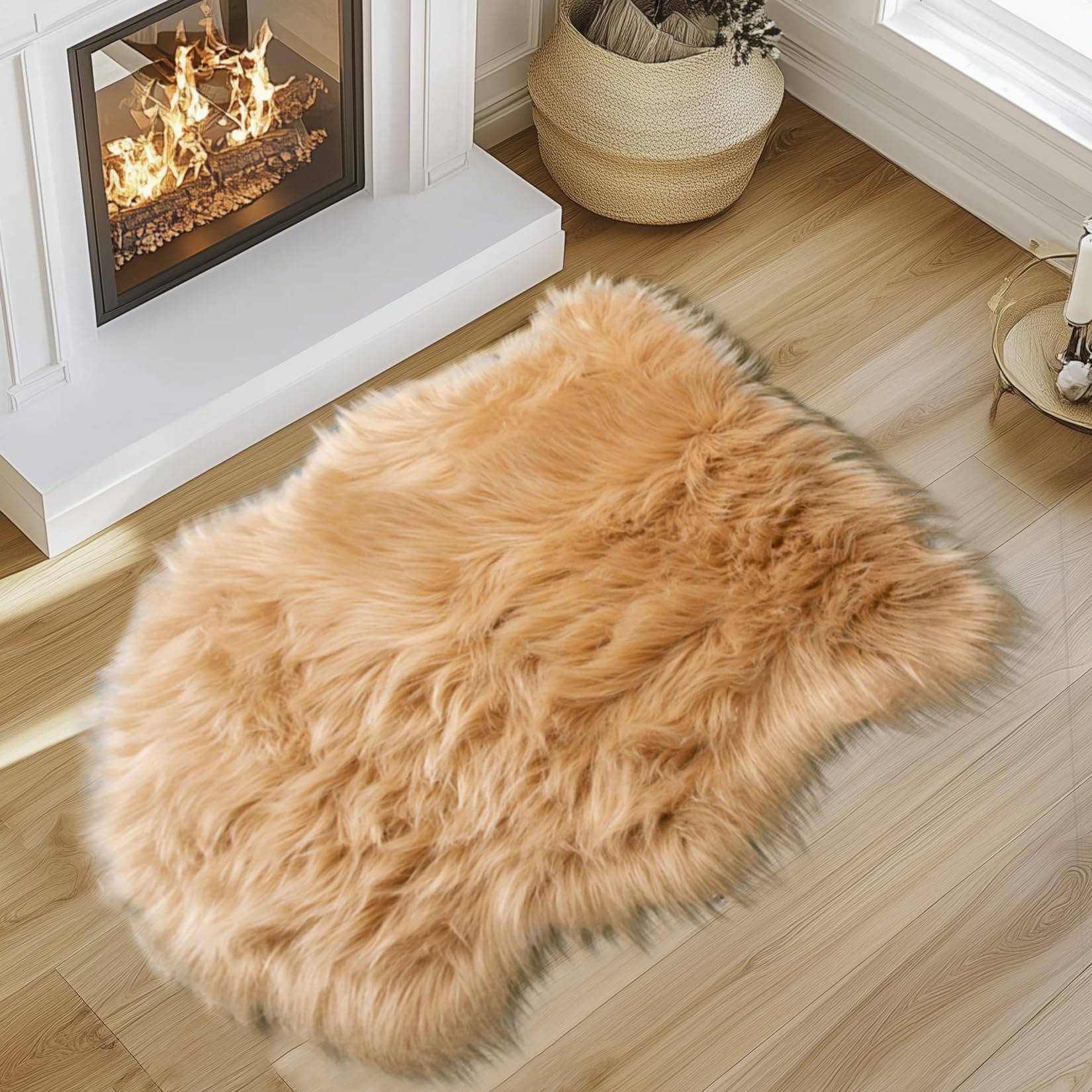 Faux Fur Rug - Faux Sheepskin Rug 2x3 Ft Irregular Shaped Carpet Fluffy Carpet Furry for Bedroom, Living Room, Nursery, Dorm, Chair, Fireplace, Closet