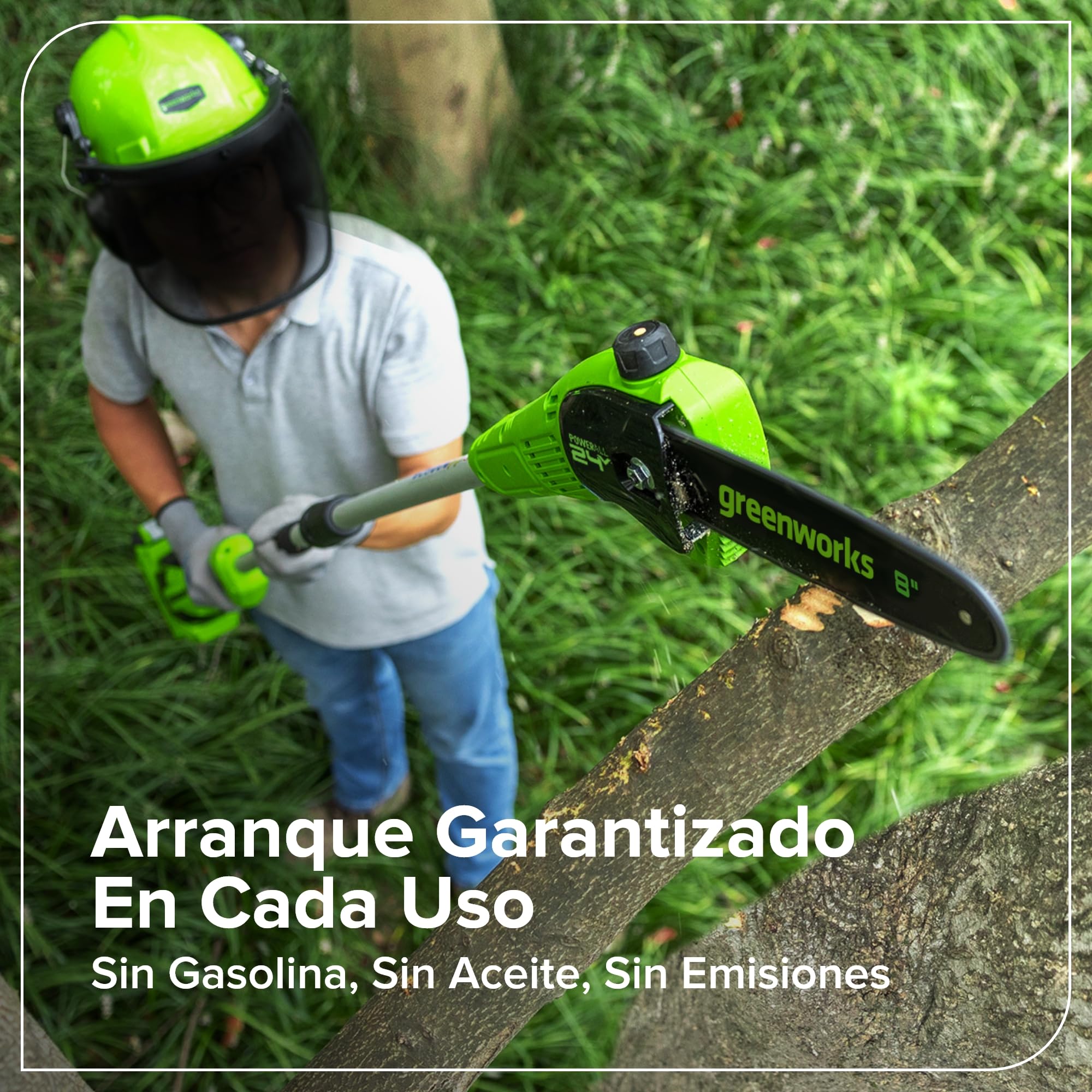 Greenworks Cortasetos + Sierra telescópica 2-en-1 24V con batería 4,0Ah & Cargador USB-C 65W, Motor brushless, Hoja 51 cm, Sierra 20 cm, Cabeza giratoria 112,5°, pértiga 3 Piezas CKPH321A2
