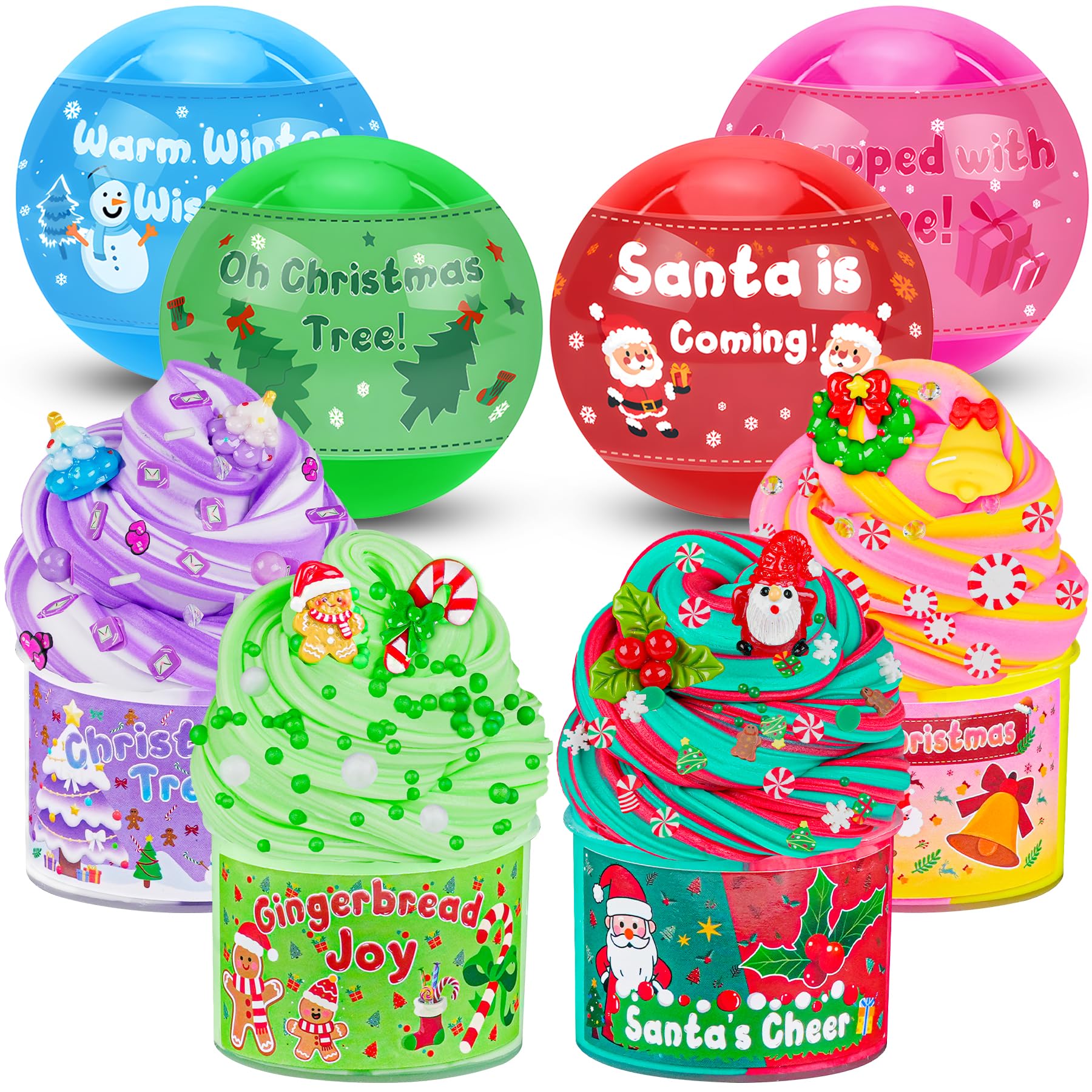 LAWOHO Christmas Slime Kit for Kids, 4 Pack Butter Slime Stocking Stuffers