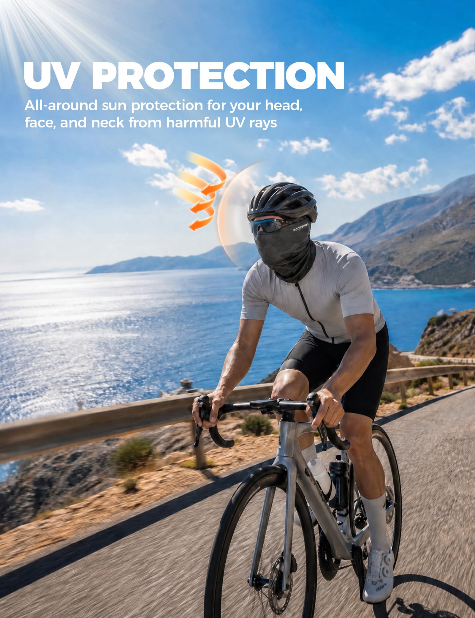ROCKBROS Pasamontañas para moto, hombre y mujer, pasamontañas, transpirable y ligero, protección UV, adecuado para motociclismo, esquí, ciclismo y deportes al aire libre