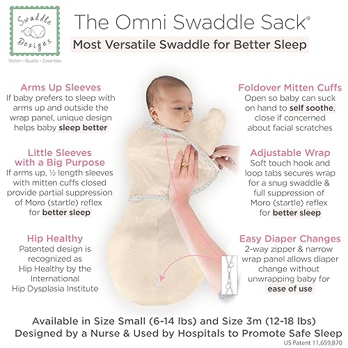 Miniatura 2 de SwaddleDesigns Saco Omni Swaddle de 6 vías con Brazos Arriba para recién nacido, más opciones para calmar el reflejo de sobresalto, mejora el sueño,