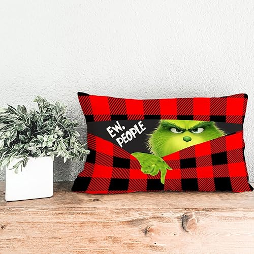 Miniatura 3 de Funda de almohada de Navidad de 12 x 20 pulgadas, decoración navideña de búfalo rojo, funda de cojín rectangular para cama, silla, sofá