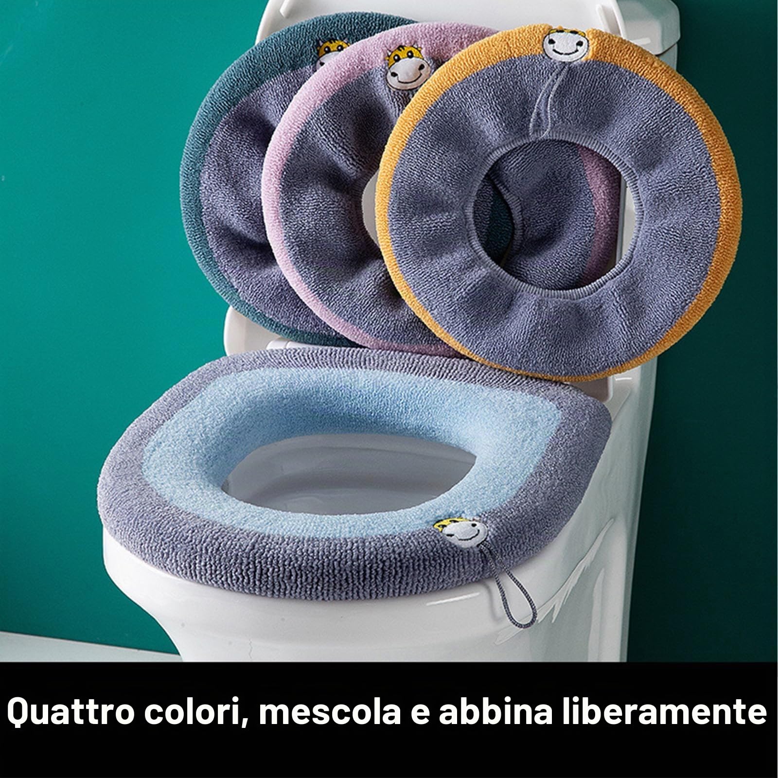 4 Pezzi Copriwater in Peluche,Copri Sedile WC Morbido Invernale,Copri WC Lavabile,Cuscino Coprisedile WC,Copriwater Universale Caldo in Peluche per Toilette,Estensibili Adatti Lavabile Cuscino Sedile