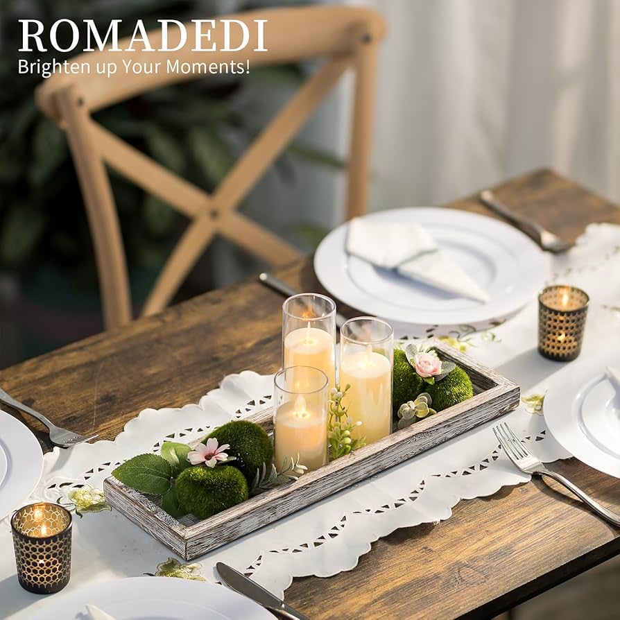 Plateau En Bois Rustique Romadedi 29cm - Pour Bougies, Décoration Centre De Table Style Campagne