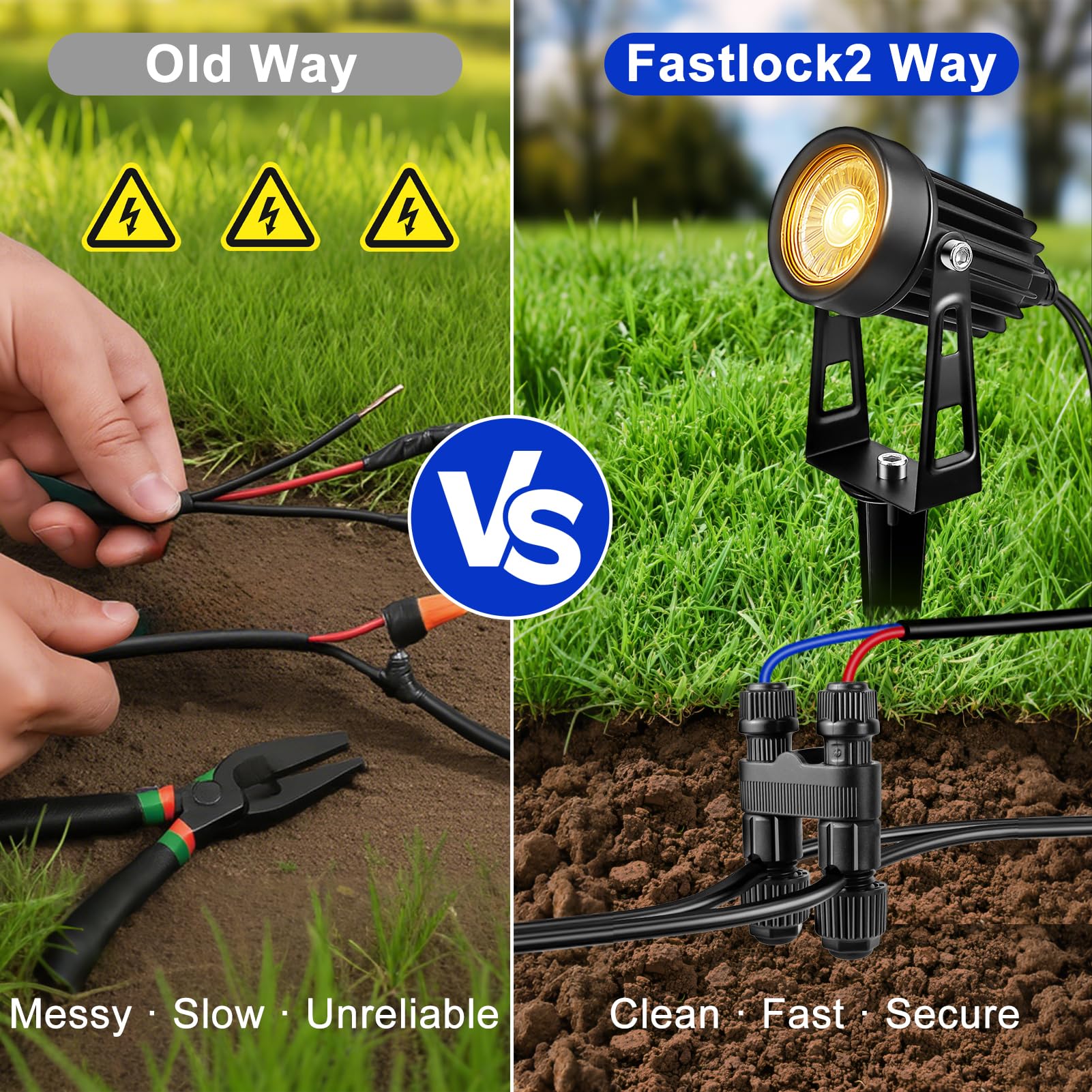 Conectores de cable de bajo voltaje, paquete de 36 conectores de iluminación de paisaje, conectores de cable de paisaje de bajo voltaje estilo Fastlock2 impermeables para cable de calibre 12-18, luces