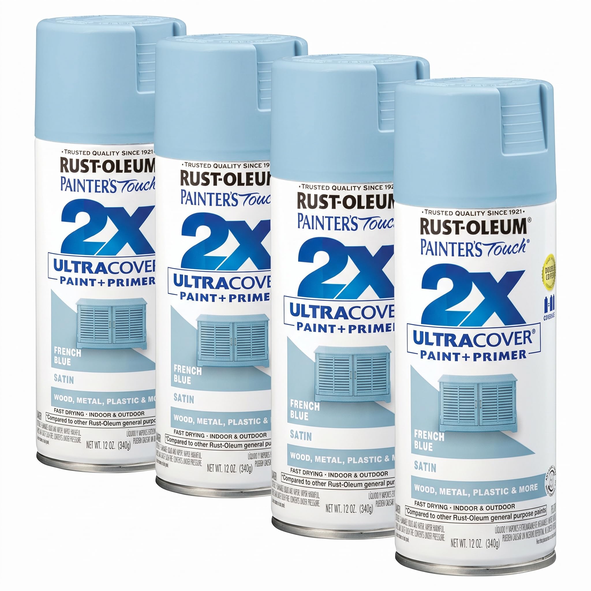 Rust-Oleum 334088 Painter's Touch 2X Ultra Cover Spray Paint, 12 oz, Satin French Blue (Pack of 4)