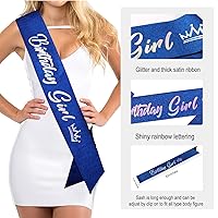 Vista 5 de SuPoo Kit de corona y banda de cumpleaños, tiara azul con diamantes de imitación y peine, banda con purpurina, diadema de cristal para mujeres