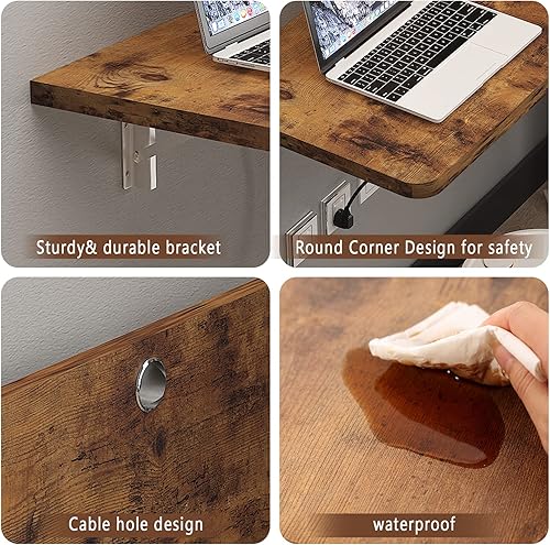 Miniatura 23 de Pmnianhua Mesa plegable de 31 pulgadas para montar en la pared, escritorio de pared plegable, escritorio flotante para oficina en casa, espacio