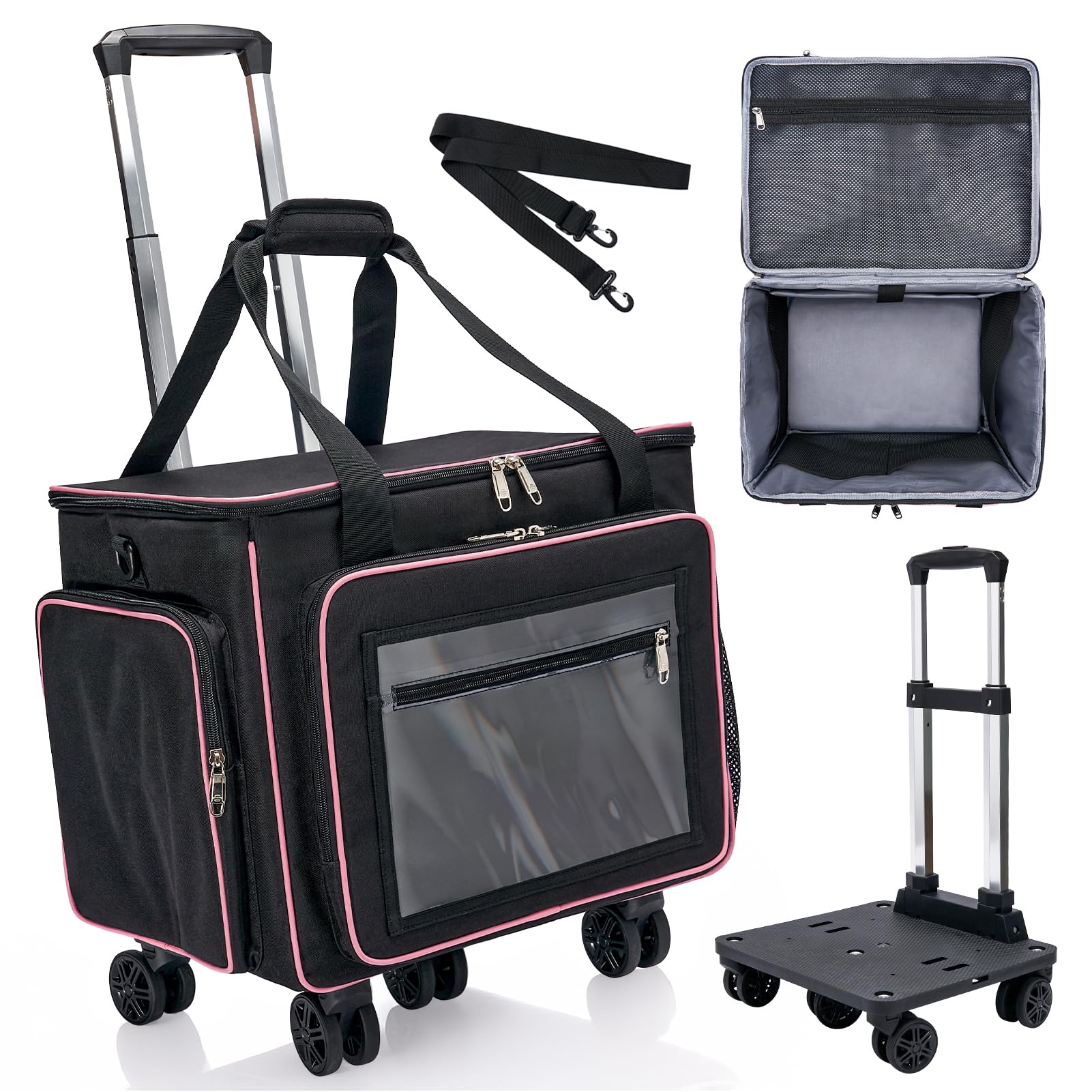 Amythe Sac à roulettes pour Professeur à 5 Roues, Sac de Rangement Trolley Artistique pour Ordinateur Portable 17,3", Noir