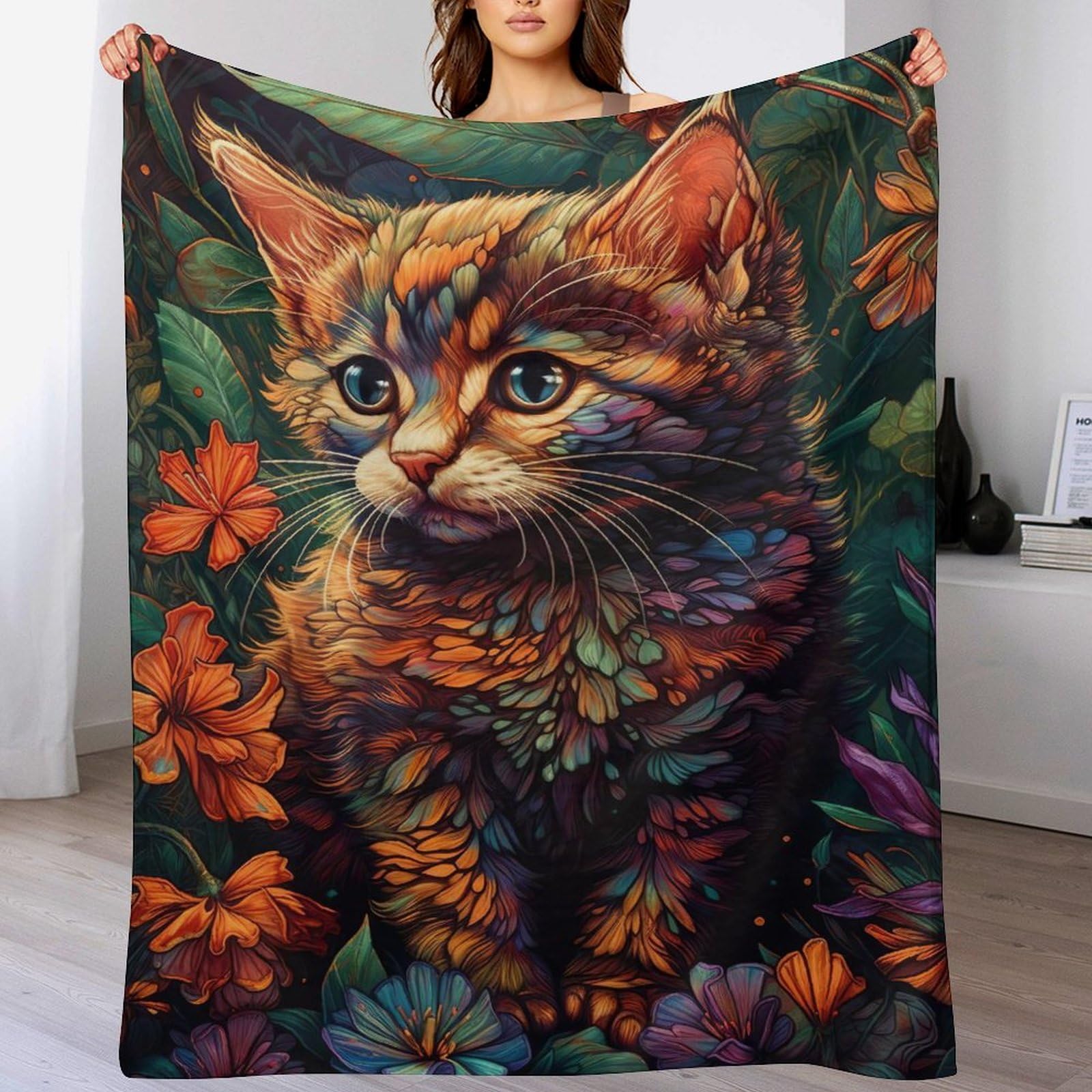 Couverture 3D chat en flannel de taille 140x180cm lavable