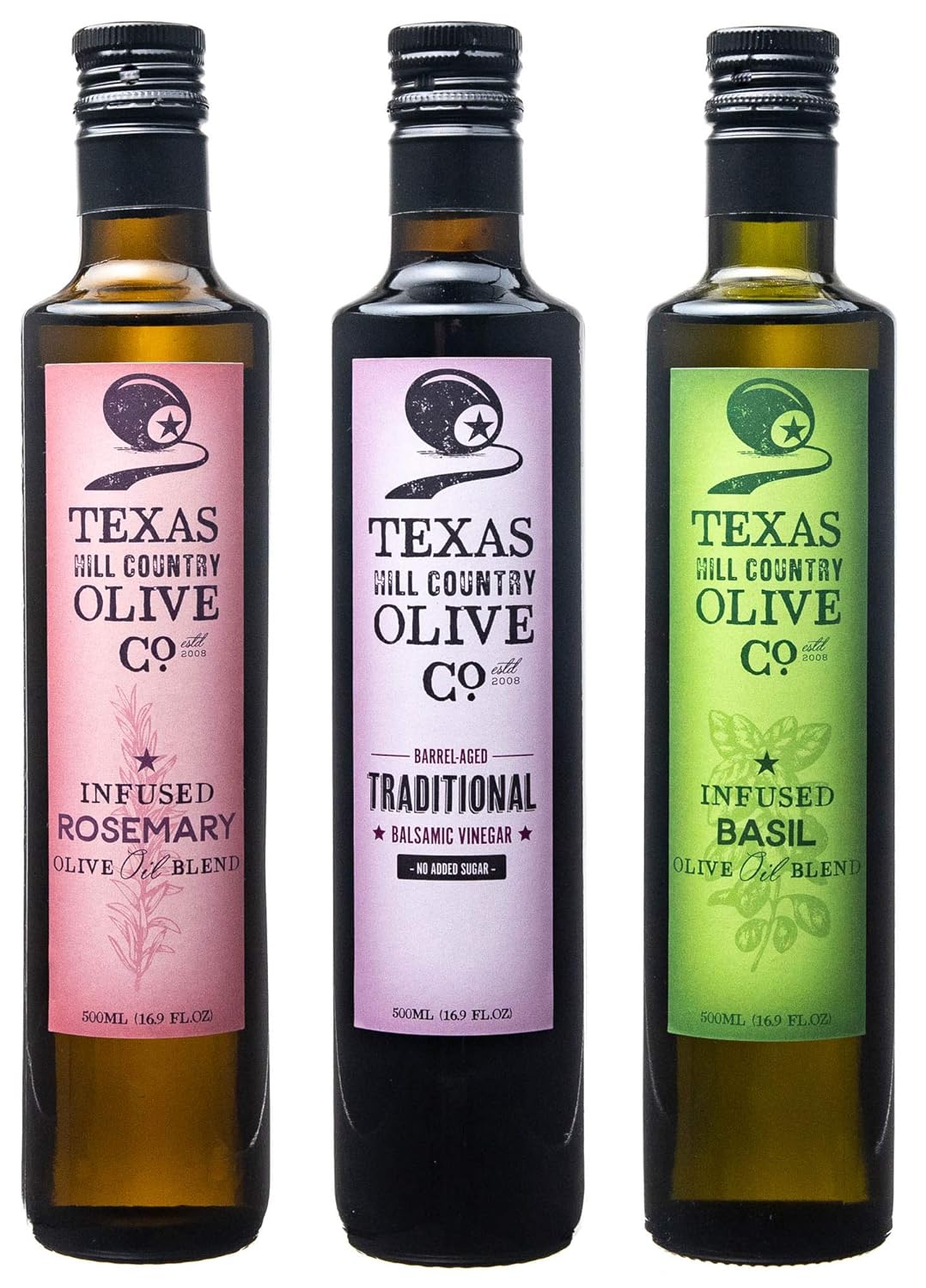 Herb Infused Olive Oil and Balsamic Vinegar Set (Herb Infused Rosemary Olive Oil 500ml, Herb Infused Basil Olive Oil 500ml,Traditional Balsamic 500ml)