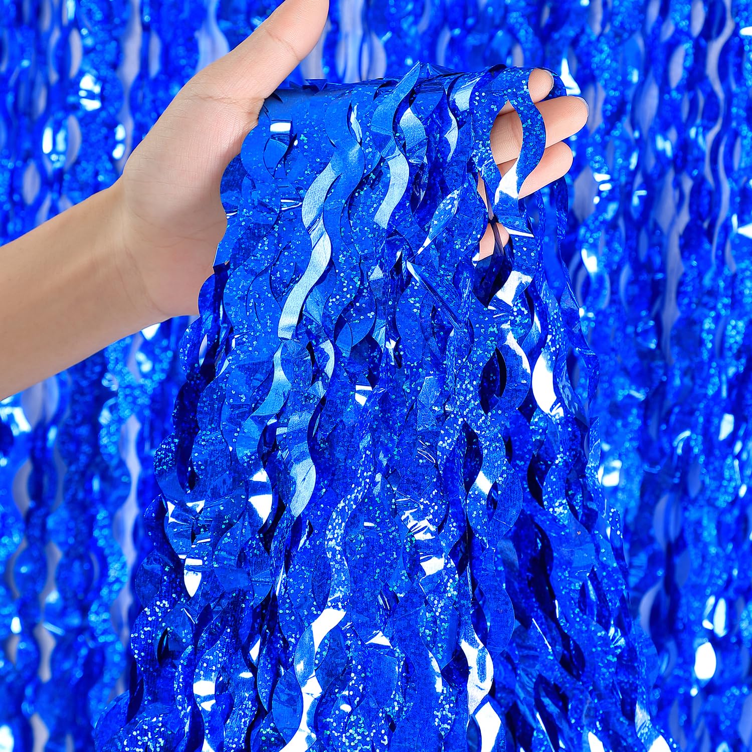 4 Pack Navy Blue Wavy Foil Fringe Curtains Party Decorations - 3.3 ft x 6.6 ft Streamer Tinsel Curtain Party Photo Backdrops for Birthday Party