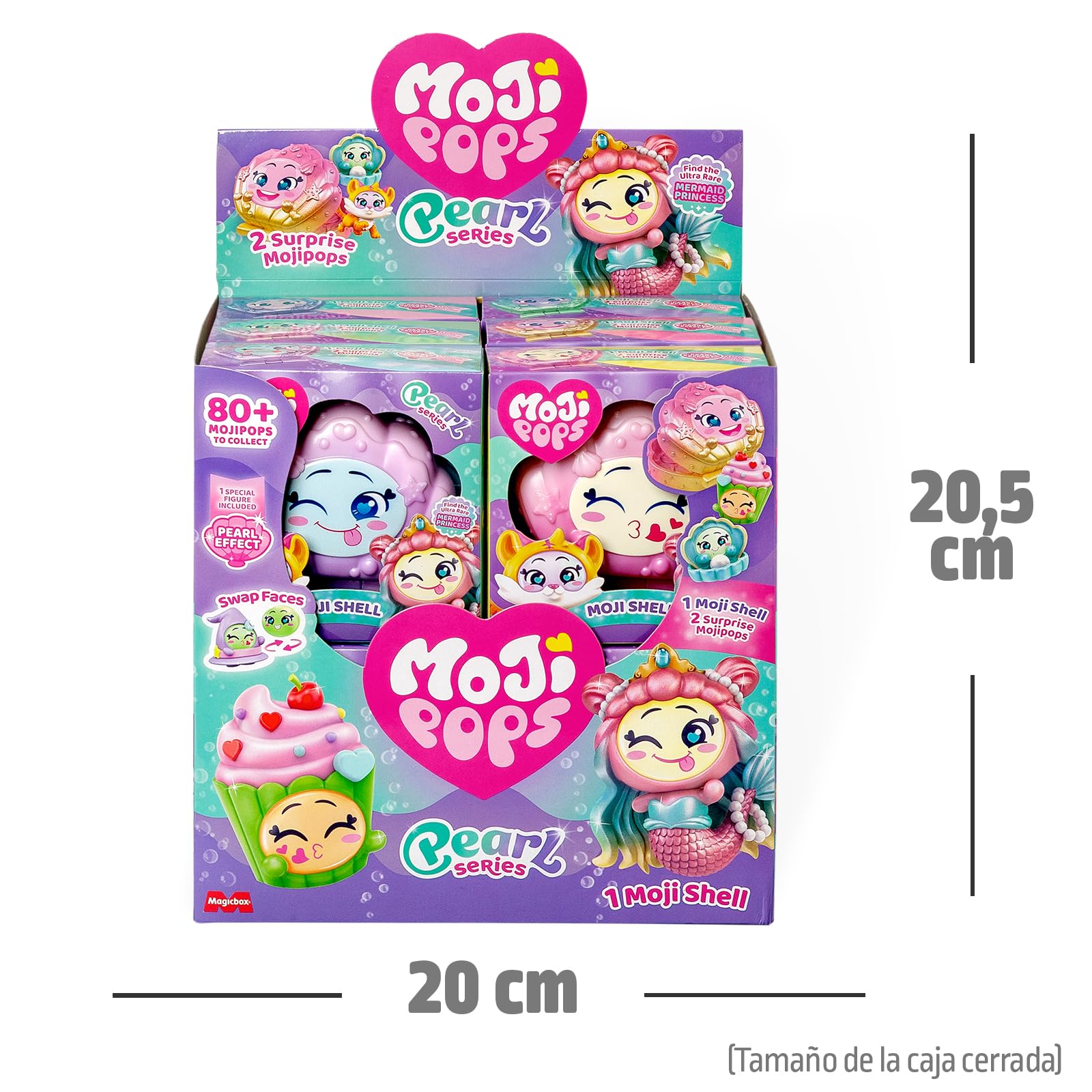 MOJI POPS Pearl Series – Caja con 12 Mojishell. Cada una Contiene 2 Mojipops Sorpresa con caritas Reversibles (1 con Efecto Perlado). 6 Colores Diferentes.