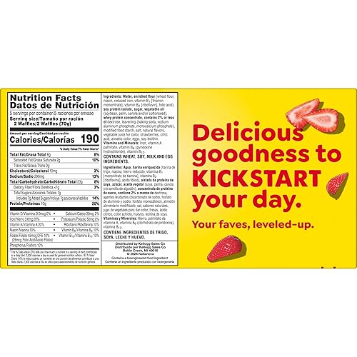 Miniatura 10 de Eggo Waffles proteicos totalmente cargados, desayuno congelado, 0.35 onzas de proteína, delicia de fresa, caja de 12.3 onzas (10 waffles)