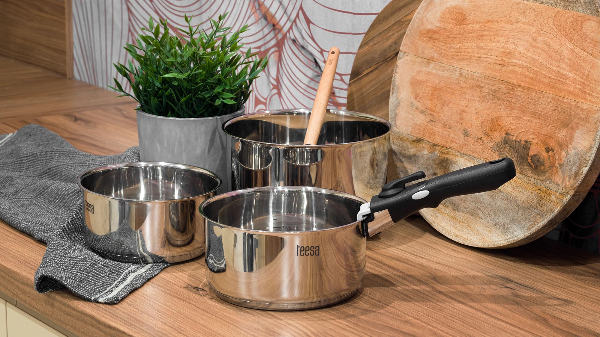 Teesa Zestaw Garnków z Odłączaną Rączką COOK EXPERT SINGLE HAND Stal Nierdzewna Typ 18/10 Wszystkie Rodzaje Kuchenek TSA0148