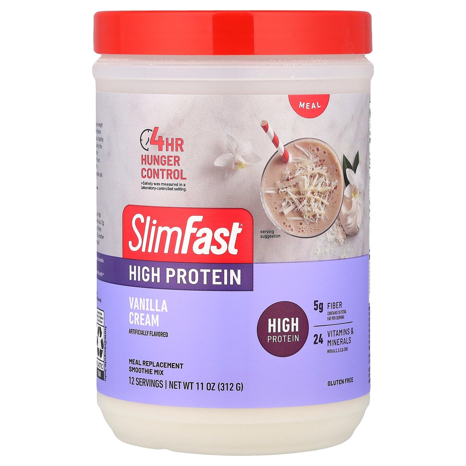 SlimFast Advanced Nutrition Vanilla Cream Smoothie Mix Weight Loss Meal Replacement,20g of Protein,11.4oz Canister
