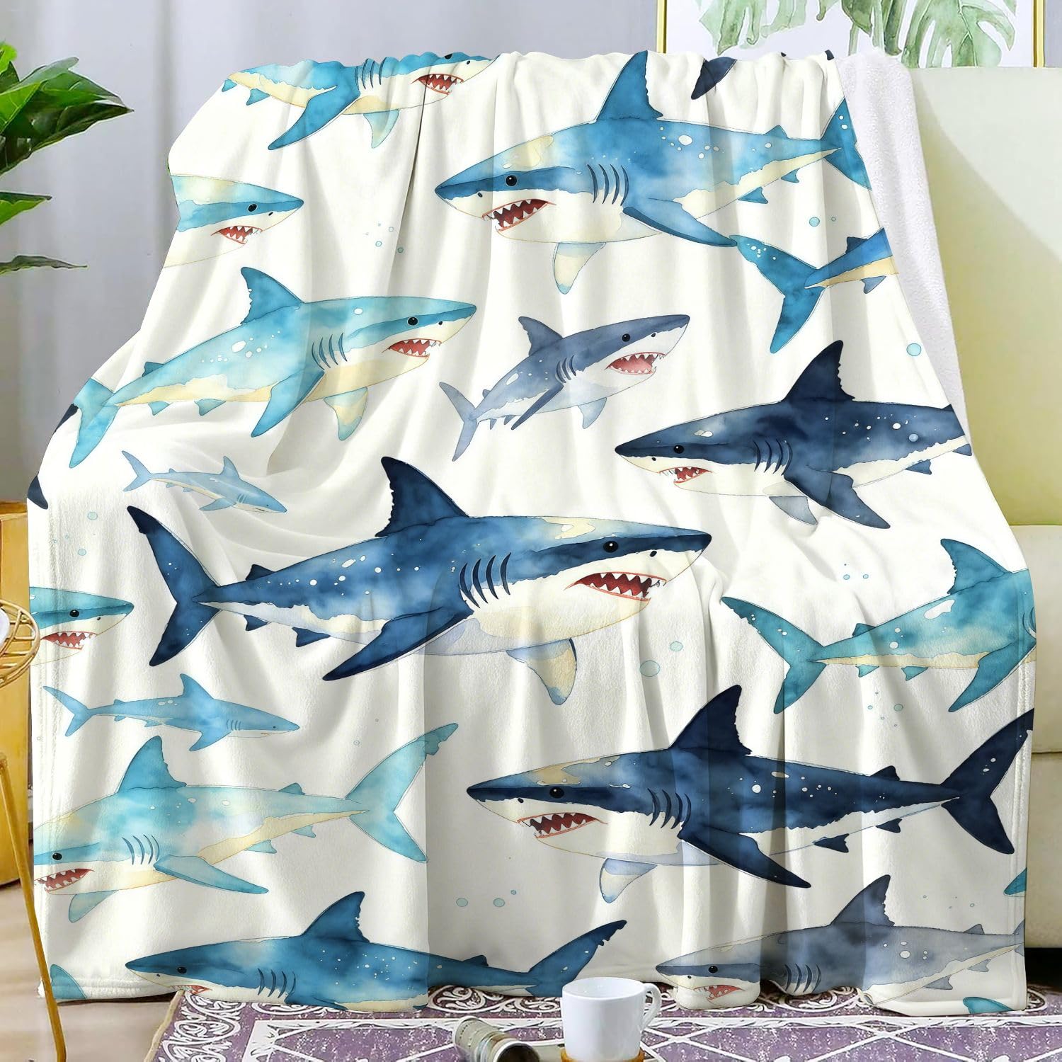 ZABAOBO Cartoon Shark Blanket Gifts for Shark Lovers Women Men Adults Lightweight Cozy Sharks Throw Blankets for Bed Sofa Travel Birthday 50"X40"Inchs