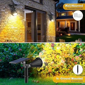 Forlife AMBER18 LED Spot Solar Powered Garden Lighting Lamp, Photocell, Spike Sconce, 18W Waterproof Outdoor Solar Lamp Suitable for Tree, Patio, Garage, Pool, Wall And Floor Installation 42CM [Energy Class A]