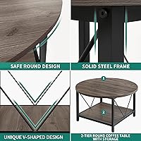 Vista 20 de YITAHOME Mesas de centro para sala de estar, mesa de centro redonda pequeña con almacenamiento, mesa de centro moderna de 2 niveles, mesa central