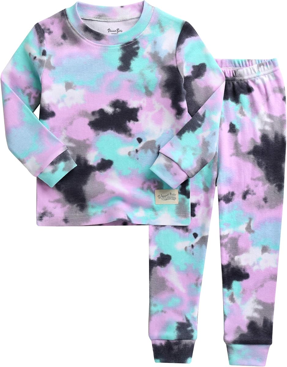 12M-12Y Toddler Kids Boys Girls 100% Cotton Marbling Tiedye Sung Fit Sleepwear Pajamas 2pcs Pjs Set