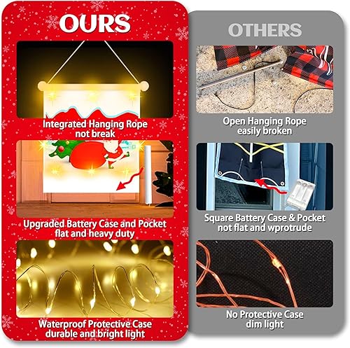 Miniatura 4 de Christmas Decorations Banners with String Lights, Cookie Pattern Merry Christmas Party Decor, Bright Red Xmas Hanging Banner for OutdoorIndoor Home
