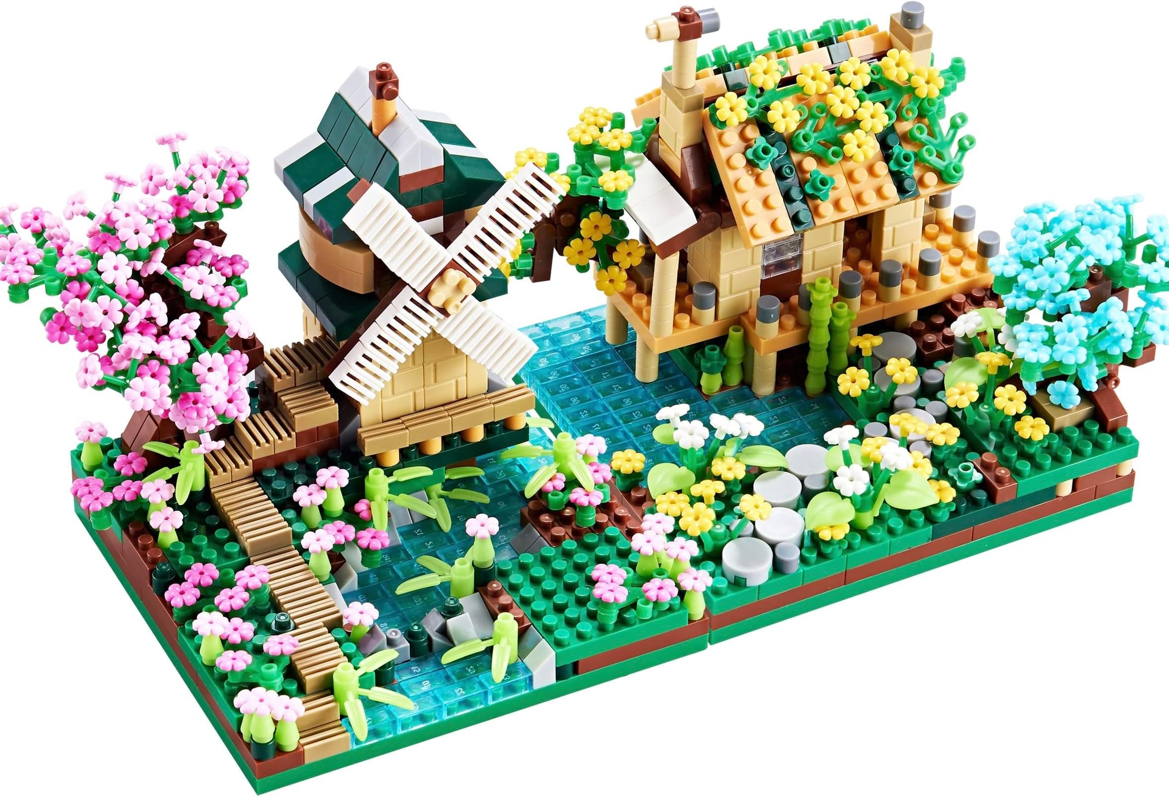 Botanicle Collection Sakura Tree House Micro Blocks Building Set for Adults Friendship Windmill Cherry Blossom Tree Flowers 2 Sets
