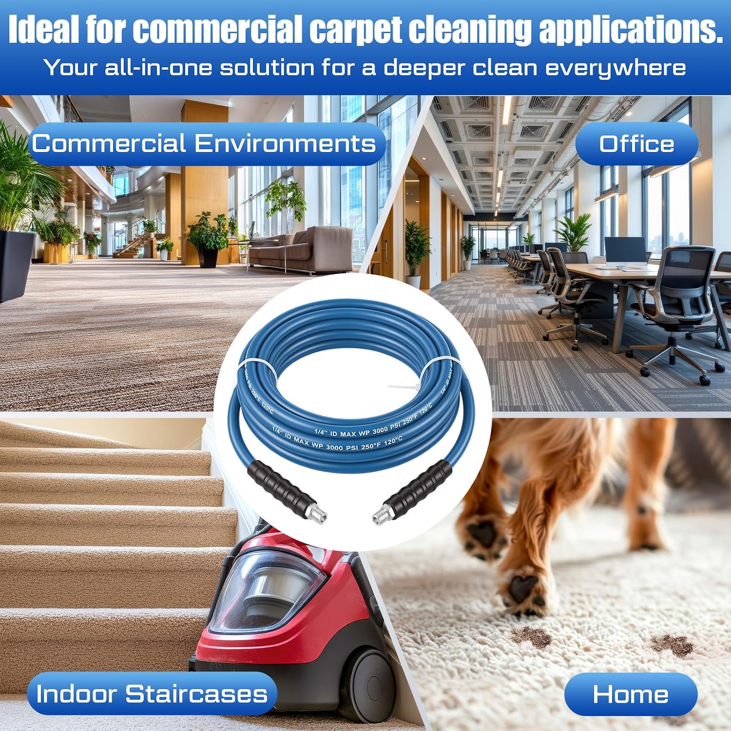 2 Pcs 1/4" X 25' Blue Carpet Cleaning Solution Hose, Regular image 5