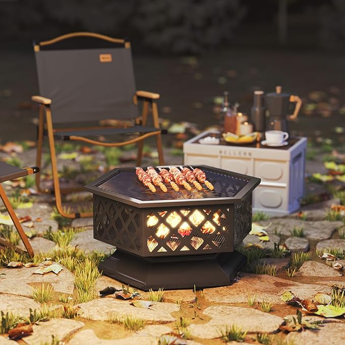 Hoguera Portátil Outsunny 28" de Acero Aleado con Parrilla y Malla miniatura 8