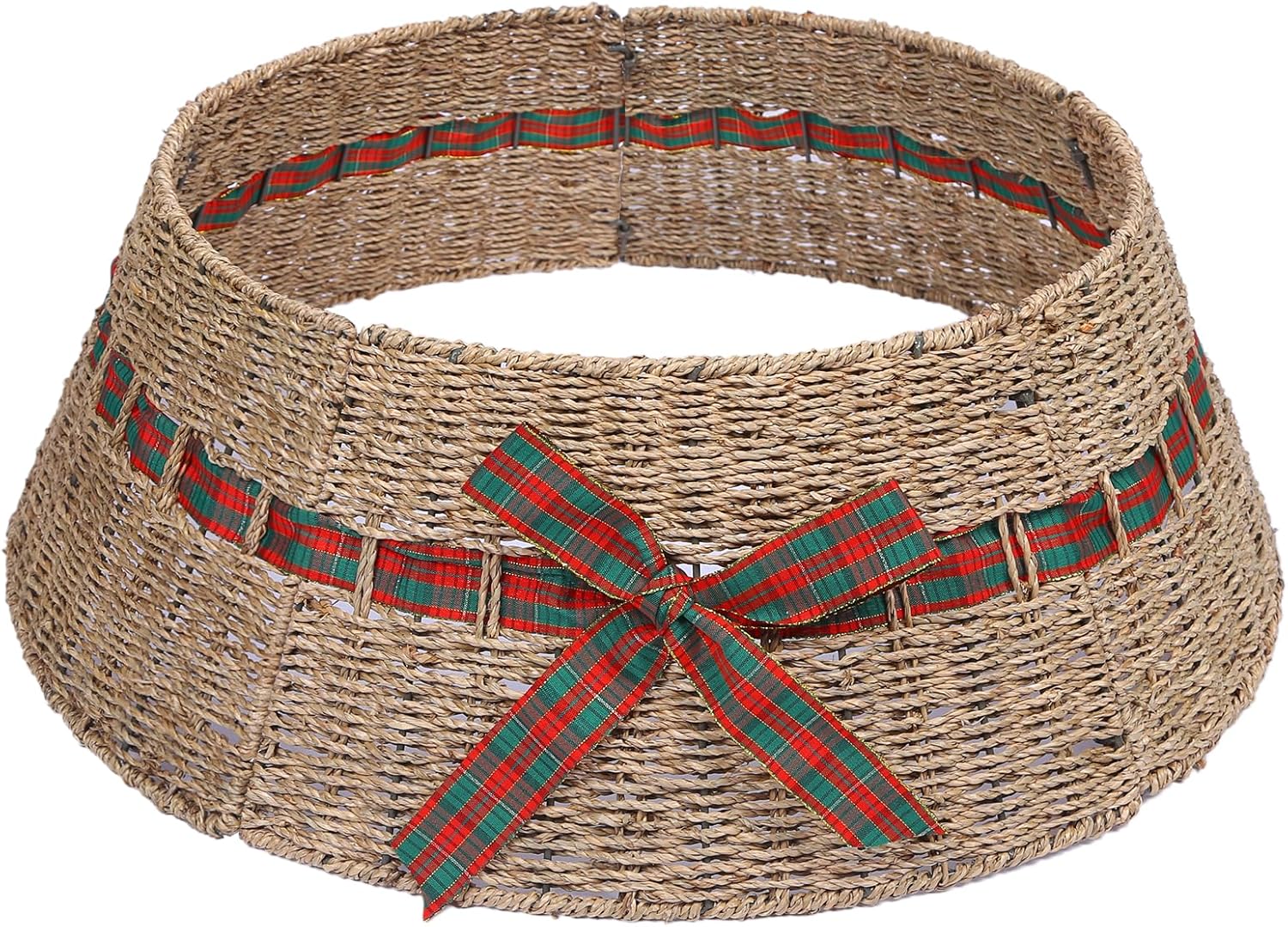 YPshuye Christmas Tree Collar, Woven Wicker Tree Skirt, Rustic Handcrafted Christmas Tree Ring, Tree Basket for Pencil Tree Artificial Trees, Easy Storage Base Cover for Christmas Tree, Seagrass Collar-seagrass
