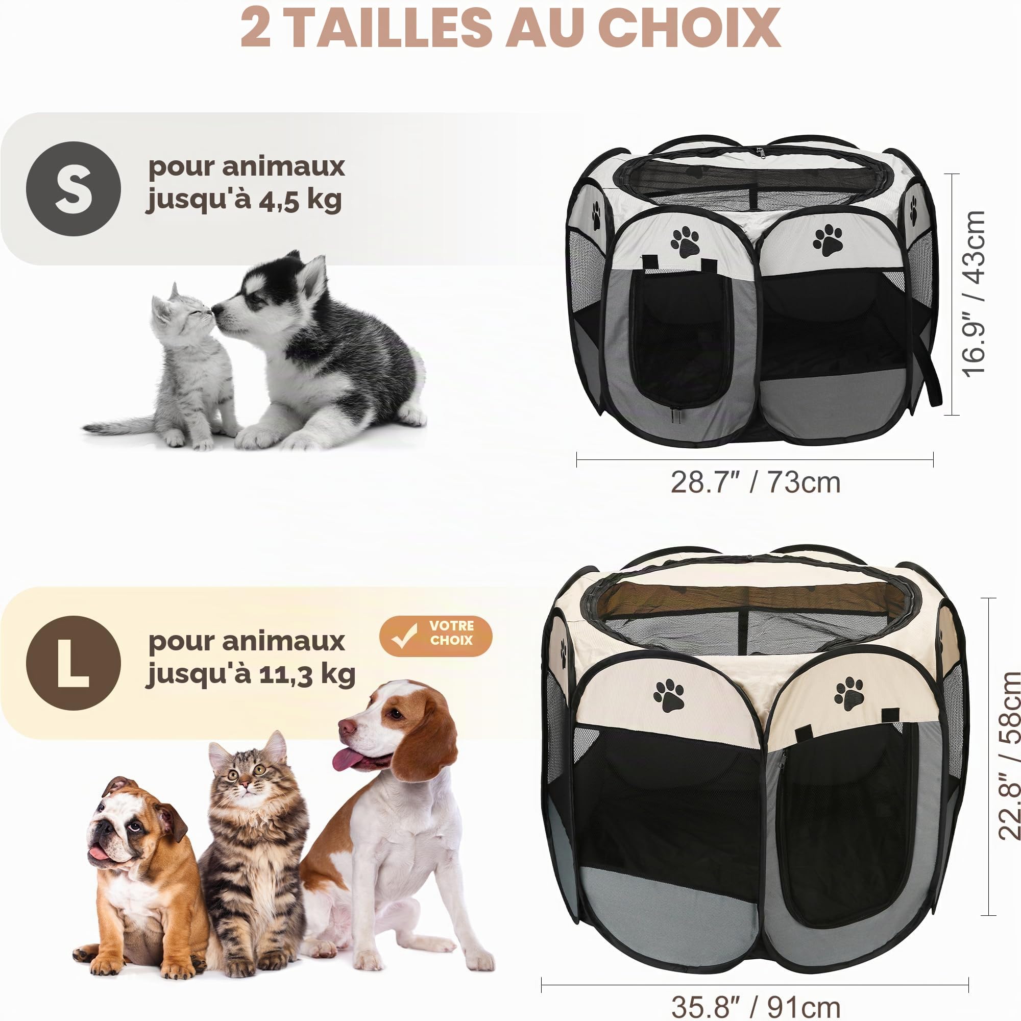 Parc de jeu pliable pour animal domestique, portable, design pop-up doux pour chiens, chats et chatons, cage en tissu maille respirante, léger et utilisation en intérieur/extérieur