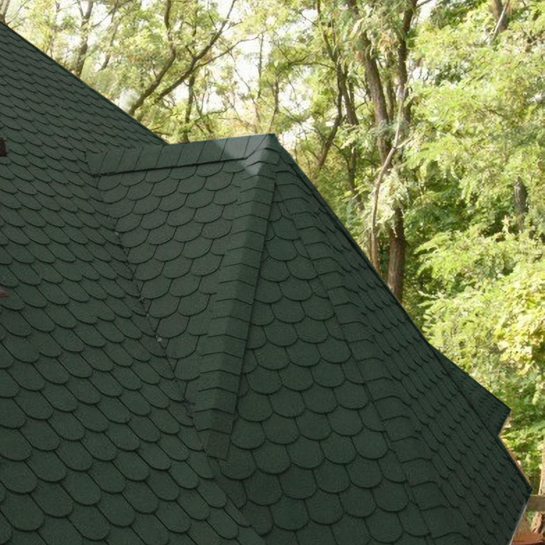 INMOZATA 36pcs Asphalt Roof Shingles, Self-adhesive Sheds Roofing Felt Shingles Tiles for Most Roof of Sheds Arbour Porch Wendy House Doghouse Log Cabin (Fish-scale Shingles, Green) — image 1