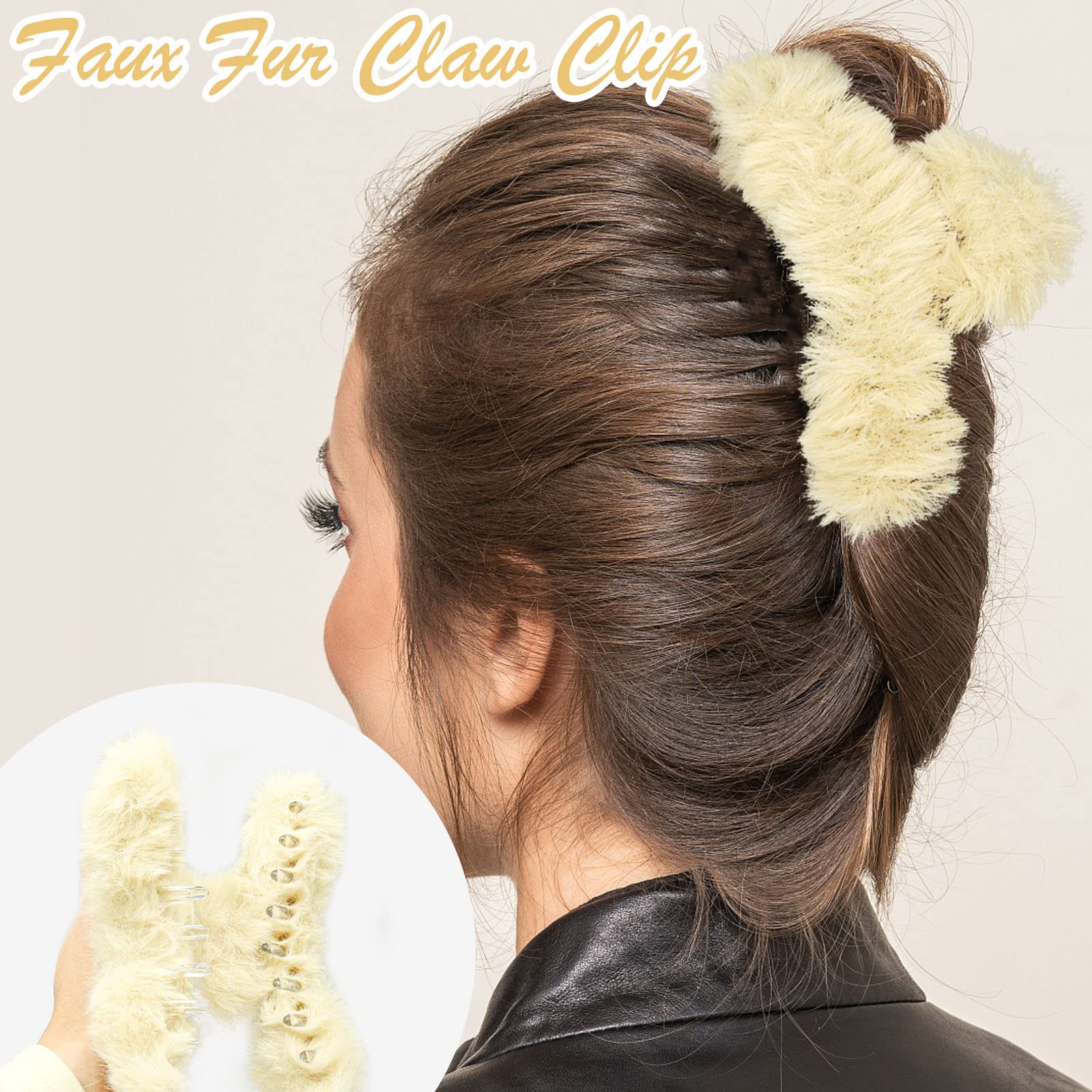HINGTAI 4pcs Fuzzy Hair Claw Clip for Winter Faux Fur Claw Clips for Thick & Thin Hair, Beige, Brown, Pink - Image 3