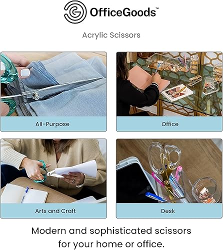 Miniatura 6 de OfficeGoods Tijeras acrílicas de acero inoxidable de 9 pulgadas para oficina y hogar, tijeras estéticas y afiladas multiusos, perfectas para coser,