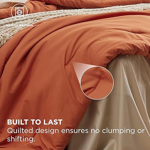 Miniatura 4 de Bedsure Juego de edredón tamaño King, color naranja quemado, 7 piezas, ligero, bohemio, cama en una bolsa con edredón, sábanas, fundas de almohada y
