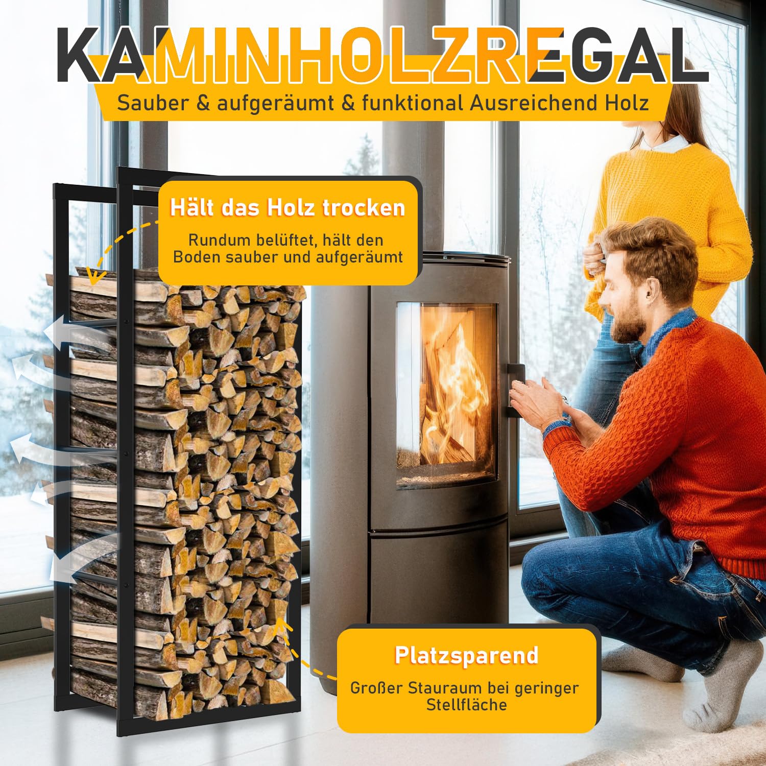Estantería interior para leña de chimenea, 100 x 40 x 25 cm, exterior, metal, soporte para leña, soporte de madera, para troncos, chimenea, interior y exterior