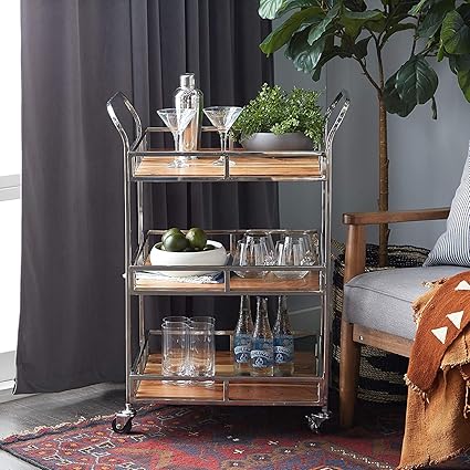 Indian Decor XL711 Contemporary Stainless Steel Rectangle Bar Cart, 29