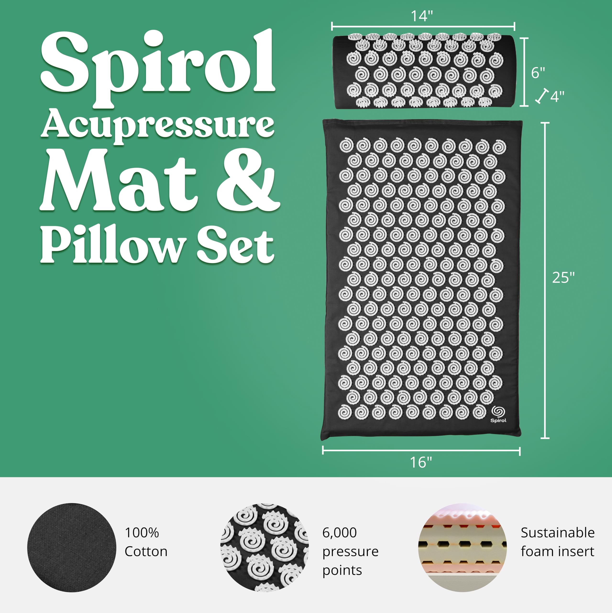 FSA HSA - Juego de colchoneta y almohada de acupresión para alivio del dolor de espalda, cuello y hombros, con picos de acupresión flexibles, incluye bolsa de transporte (ónix)