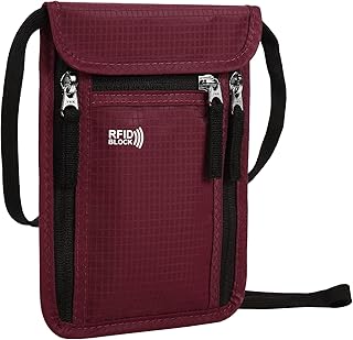 Torba na szyję, blokująca RFID, ochrona przed kradzieżą, wodoodporna torba paszportowa, torba na dokumenty, Czerwone wino, 15x19 cm
