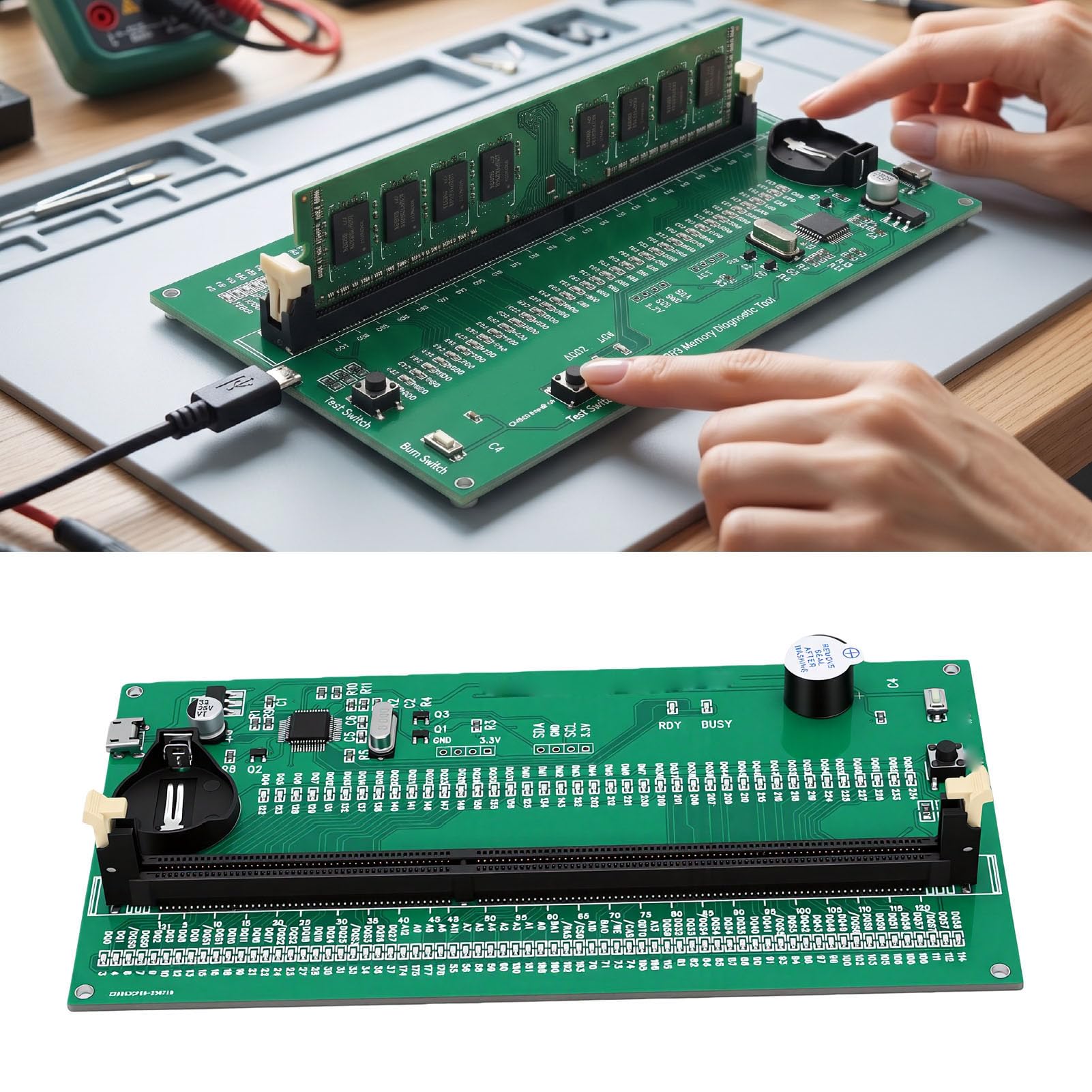 Fabater Tester Memoria DDR3, Programmatore SPD con Doppia Alimentazione | Indicatori LED per riparare PC desktop e server, analisi diagnostica rapida
