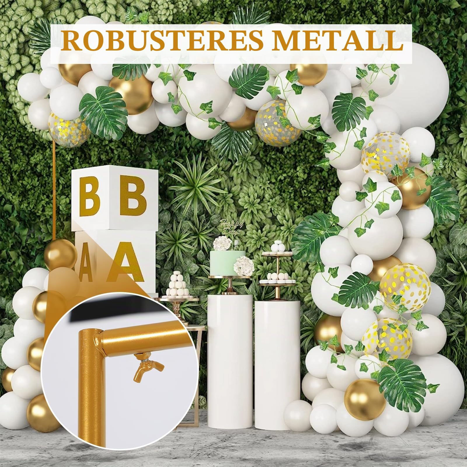 Hochzeitsbogen Hintergrundständer, Goldener Metallrahmen Quadratisch Ballonbogen Gestell Blumenrahmen Hintergrund für Hochzeitszeremonie, Fotoautomaten, Party Dekoration (2x2M)