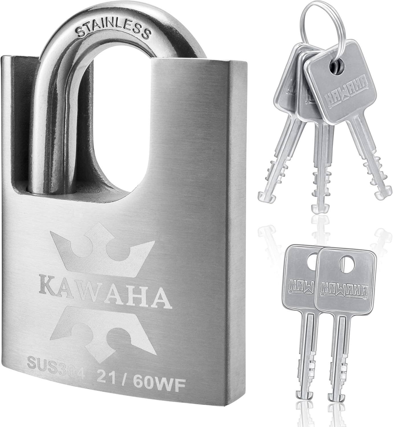 Product image of 21/60KD-5SK High Security Stainless Steel Shrouded Padlock with Key for Both Indoor and Outdoor use (Heavy Duty, Anti-Rust) (2-3/8 in. (60mm), Keyed Different - 5 Stainless Steel Keys)