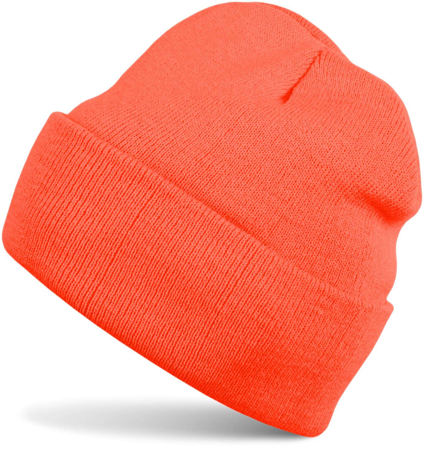 styleBREAKER Unisex Beanie Knitted Hat Solid Color, Fine Knit Double-Layer Warm Winter Knit Beanie 04024029, Colour:Neon Orange