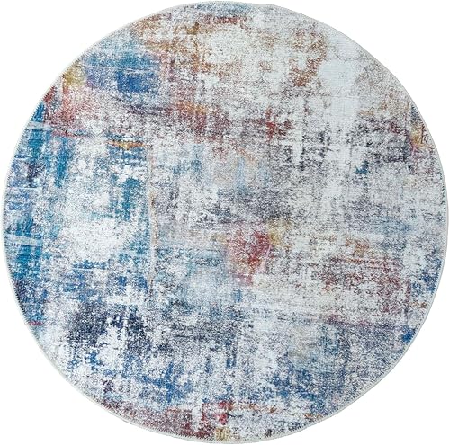 Miniatura 2 de Softwoven - Alfombra redonda de 5 pies, lavable a máquina, 90% algodón, antideslizante, apta para familias y mascotas, resistente a las manchas, no