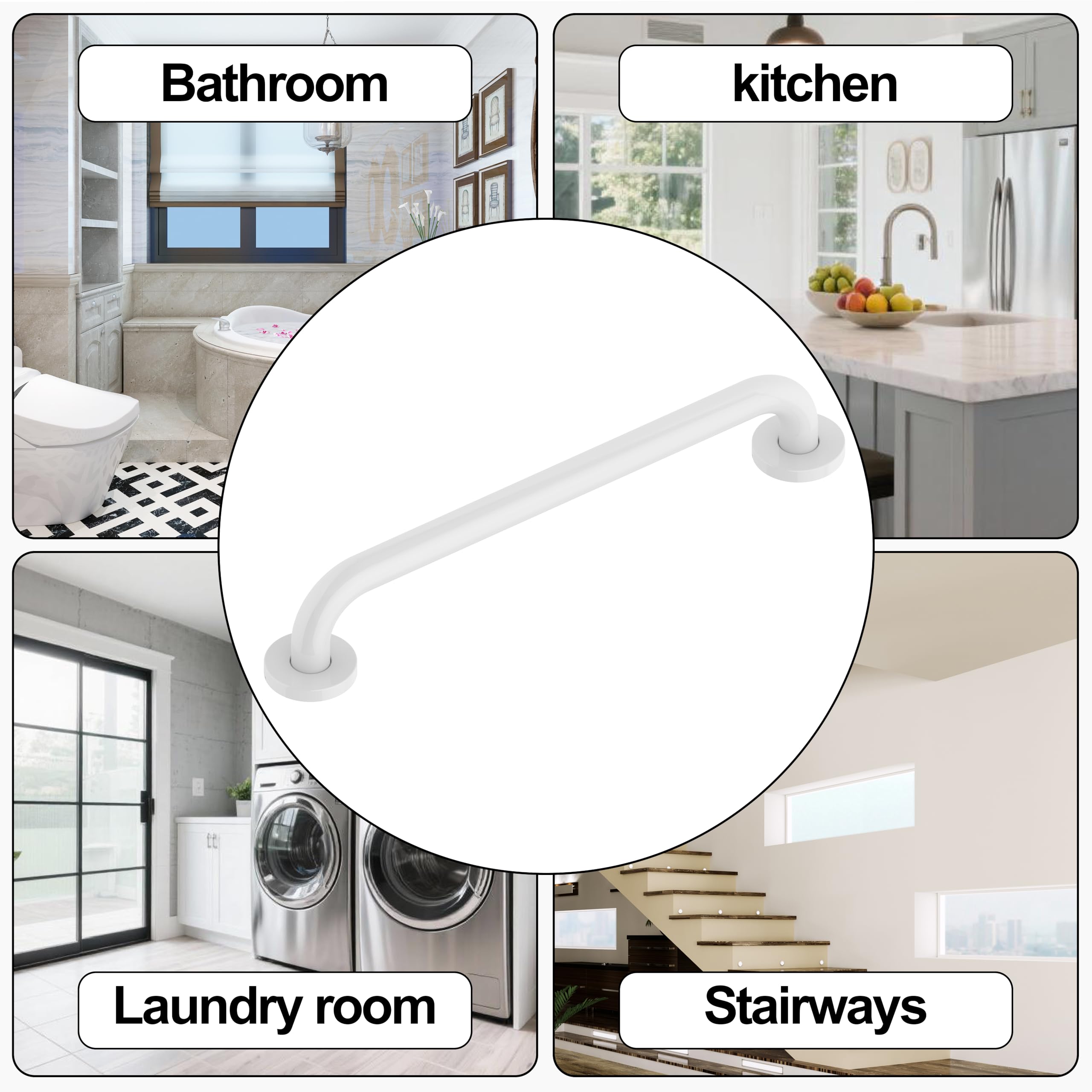 Barra di sostegno da 40,6 cm in acciaio inossidabile 304, antiscivolo, per bagno, corrimano di sicurezza per bagno, doccia, WC, supporto per disabili anziani, GB-4023-WH, bianco