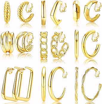 Kakonia 9 Paar Ohrclips Creolen für Damen Gold Non Piercing Ohrringe Ohr Geometrische Knorpel