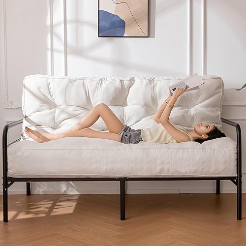 YOSHOOT 8 Inches Futon Mattress Full Size, Thick Futons Sofa Couch Bed, Chenille Fabric Floor Mattress for Adults, Shredded Foam Filling, Medium Firm(Frame Not Included), White, 54"x75"
