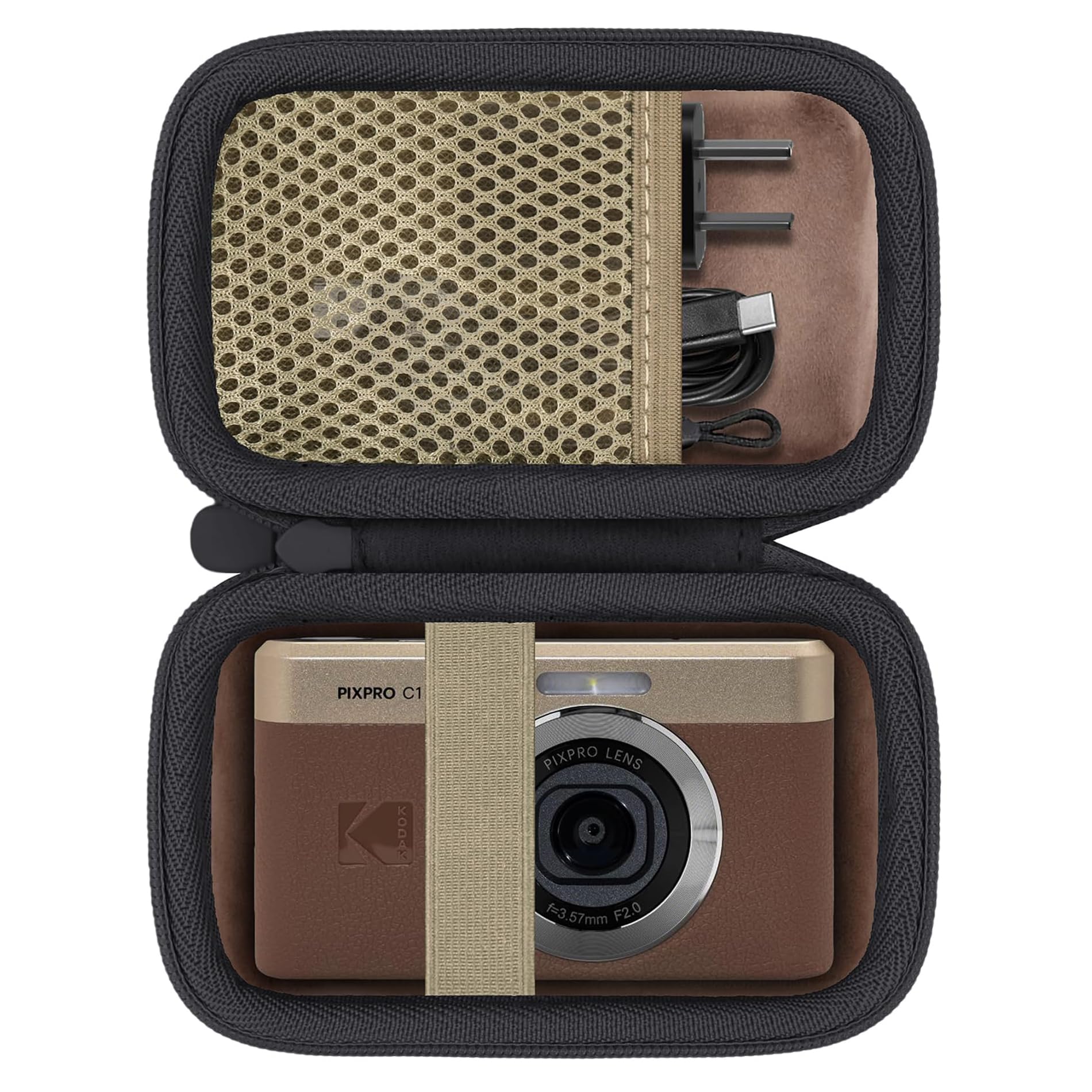 Khanka per KODAK PIXPRO C1 - Fotocamera Digitale Ultra Compatta Custodia Rigida da Viaggio con Maniglia,Solo Custodia (Marrone)