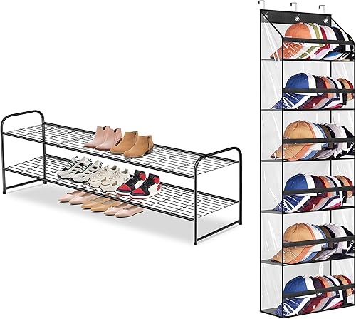 Miniatura 1 de AOODA Zapatero largo de metal de 2 niveles para armario, estante transparente para sombreros de puerta, paquetes de 2 artículos